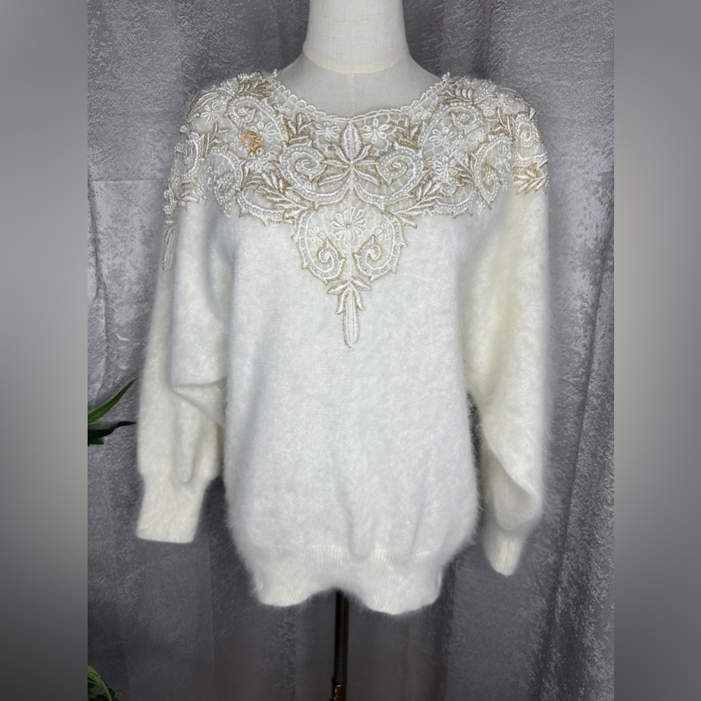 Venesha High Quality Angora Vintage Beaded Women’s Oversized Sweater Sz S